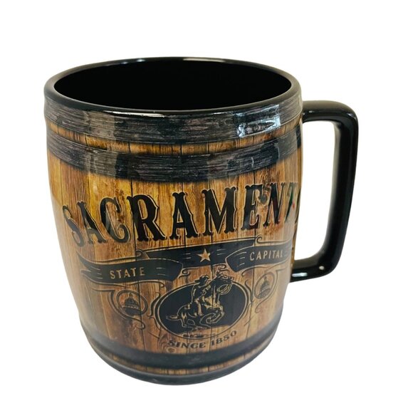Sacramento State Capital Barrel Mug 14 Oz Wood Print Ceramic - Picture 1 of 7